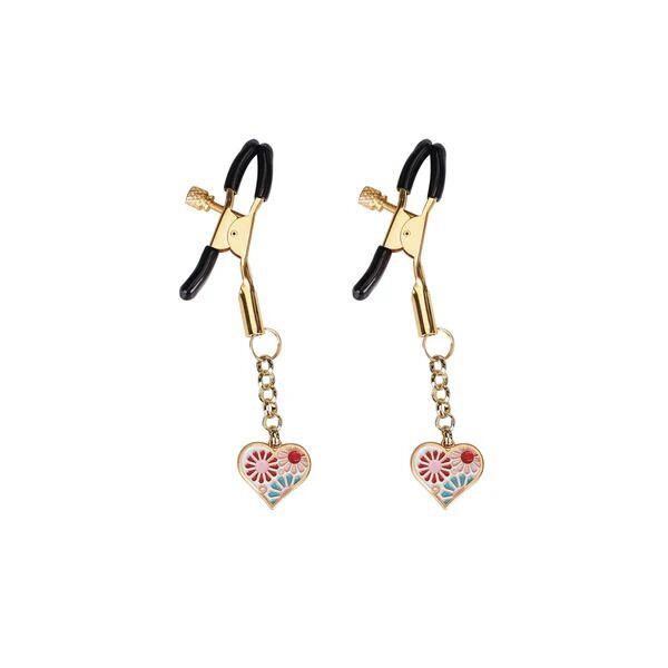 Затискачі для сосків Liebe Seele Nipple Clamps Gold Heart-shaped Flowers on White, фото 1