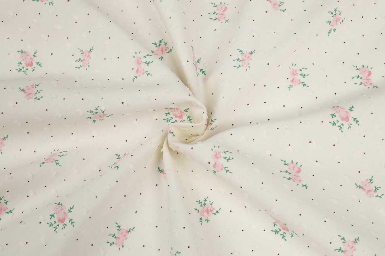 Батист в мушку Квіточки, крапки на ванільному