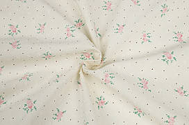 Батист в мушку Квіточки, крапки на ванільному
