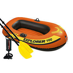 Одномісний надувний човен Intex 58329-2 Explorer 100, 147 х 84 см (весла, ручний насос). 2-х камерний