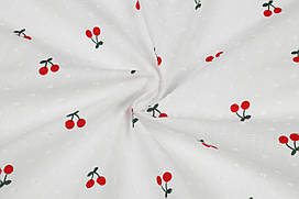 Батист в мушку Вишеньки на білому фоні