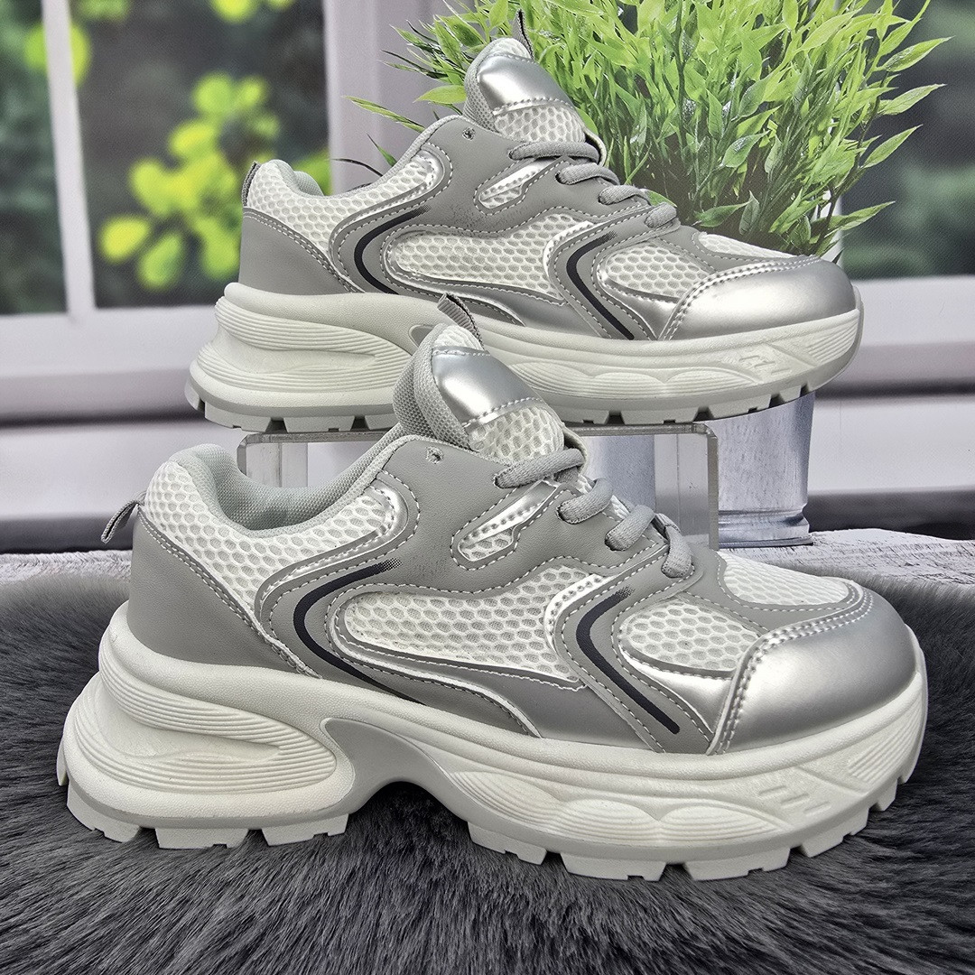 Кросівки жіночі SWIN білі з сріблястим сітка з еко-шкірою 4771