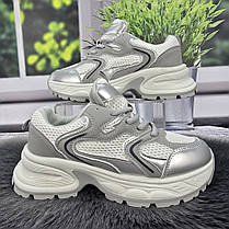 Кросівки жіночі SWIN білі з сріблястим сітка з еко-шкірою 4771, фото 2