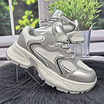 Кросівки жіночі SWIN білі з сріблястим сітка з еко-шкірою 4771, фото 3