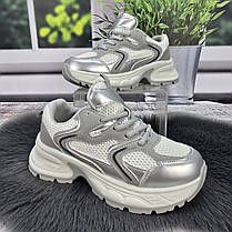 Кросівки жіночі SWIN білі з сріблястим сітка з еко-шкірою 4771, фото 4