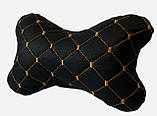 Подушка в авто під голову з Екошкіри Чорна із золотим автоподушка підголовник подушка для автомобіля під шию, фото 2