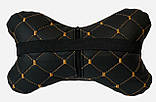 Подушка в авто під голову з Екошкіри Чорна із золотим автоподушка підголовник подушка для автомобіля під шию, фото 3