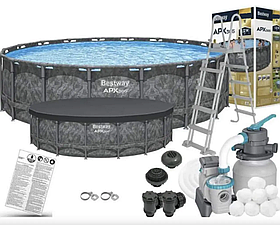 Басейн Bestway 561KE Ø 610 x 132 см каркасний, пісочний фільтр-насос 8327 л/г, сходи, тент, Polysphere