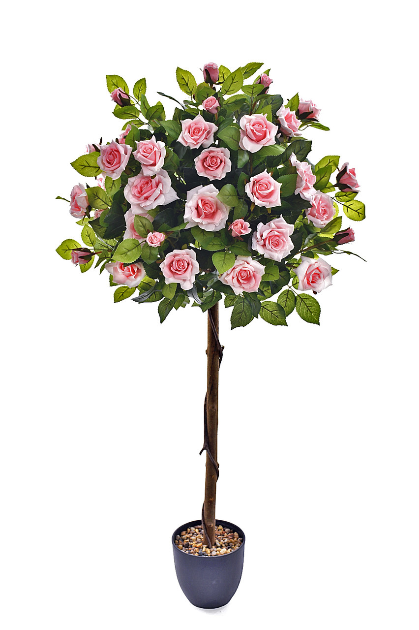 Штучна штамбова троянда ніжно-рожева 120 см у горщику — декоративний кущ для інтер’єру, фото 1