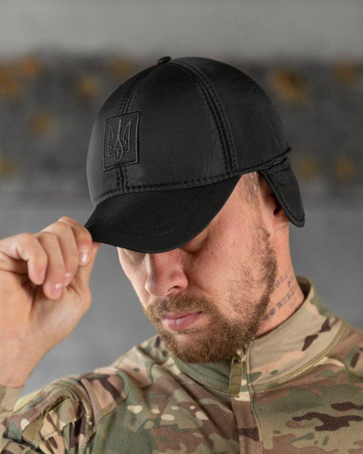 Бейсболка утеплена black з вухами герб ВТ7809, фото 1