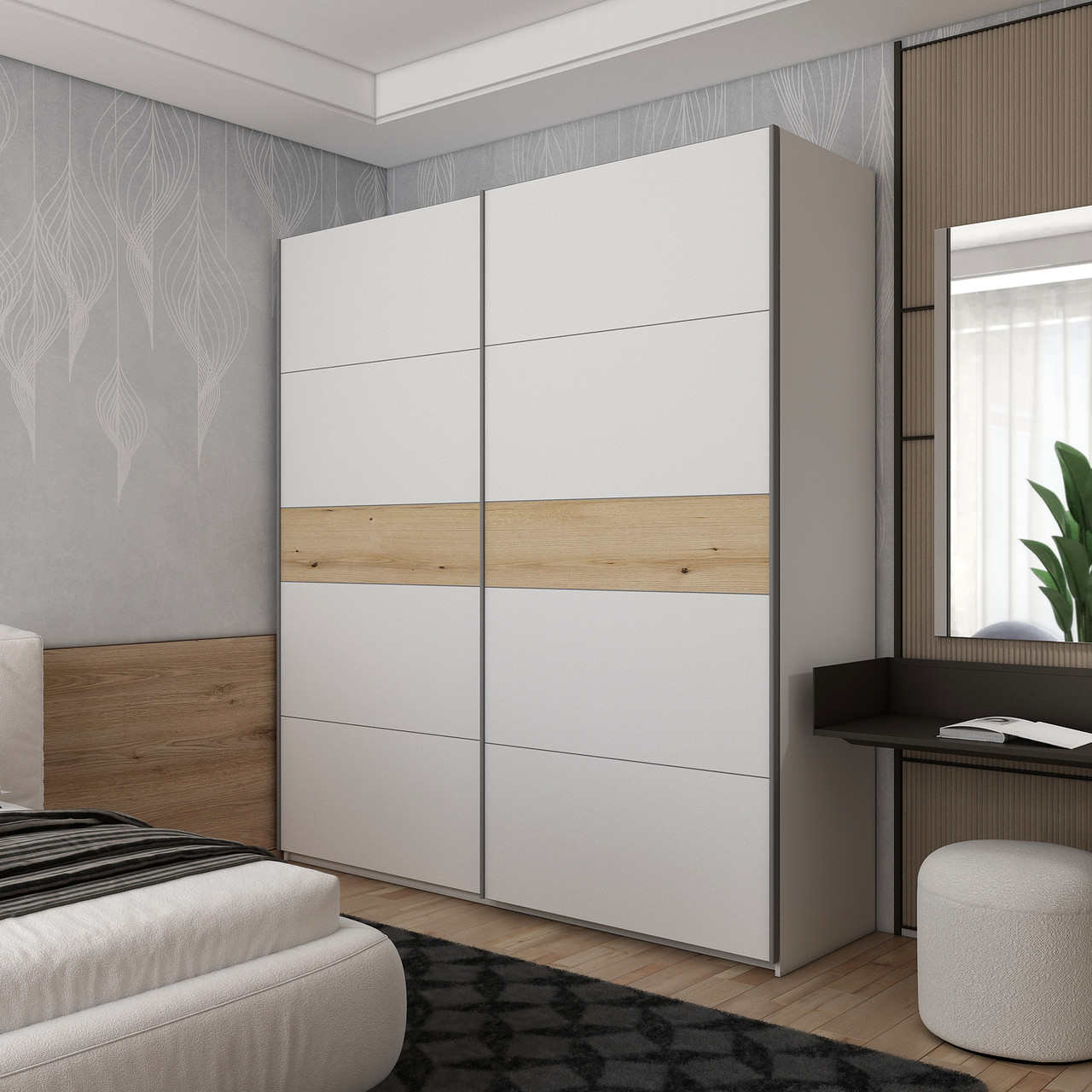 Шафа-купе двохдверна Doros G-Caiser 220х60х240 см Білий/Дуб евок (DRS-011223)