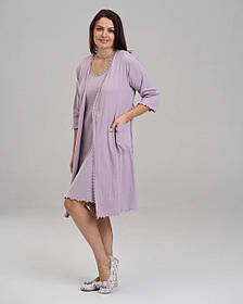 Комплект сорочка та халат для вагітних та годуючих Nicoletta Рубчик розмір S (42-44) Фіолетовий