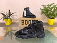 Зимние мужские кроссовки Adidas Yeezy 500 Winter (чёрные) утеплённая замшевая обувь D274