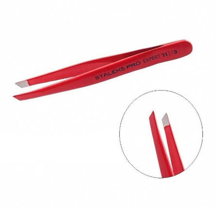 Пінцет для брів STALEKS Pro Expert 11 TYPE 3 широкі скошені краї червоний, фото 1