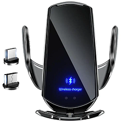 Тримач для телефону в машину з бездротовою зарядкою + перехідники Q3 / Автотримач телефону в авто