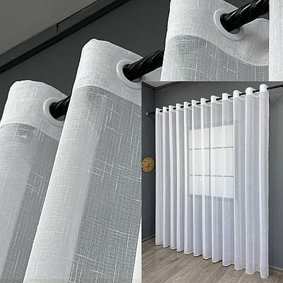 Тюль льон однотонний, на люверсах колір білий (115т)