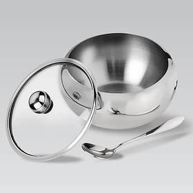 Цукорниця з ложкою 560 мл зі скляною кришкою Maestro MR-1696L — MegaLavka