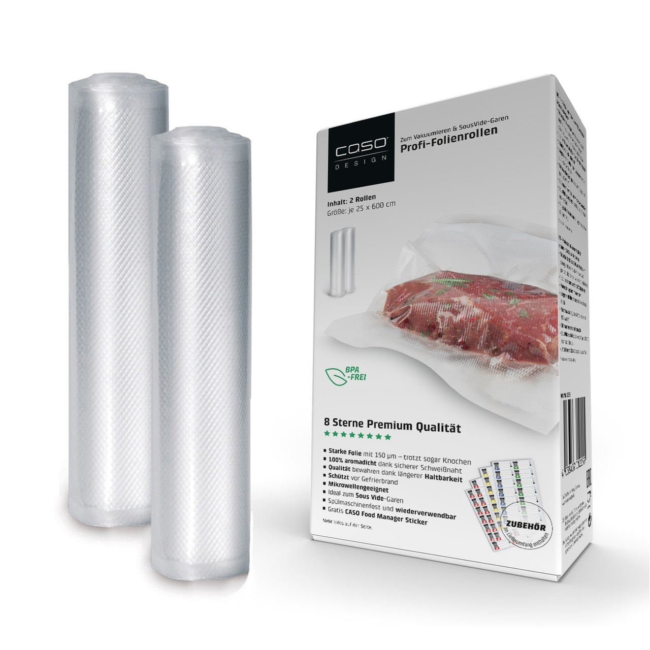 Плівка для вакууматора гофрована CASO 2 рулону в комплекті 25 x 600 см (1225), фото 1