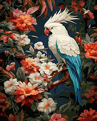 Картина по цифрам Какаду серед райських квітів (чорне полотно) (BK-BKG003) 40 х 50 см