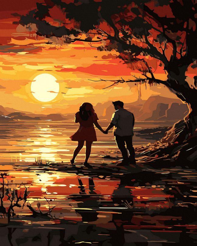 Розмальовки за номерами Прогулянка закоханих (чорне полотно) (BK-BKG013) 40 х 50 см, фото 1