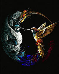 Малюнок по цифрам Поцілунок колібрі (чорне полотно і золоті фарби) (BRMJXBKG018) 40 х 50 см