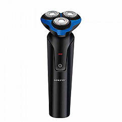 Електробритва 5 Вт 800 mAh бритва Sokany на акумуляторі для гоління з 3 головками Синя Lugi