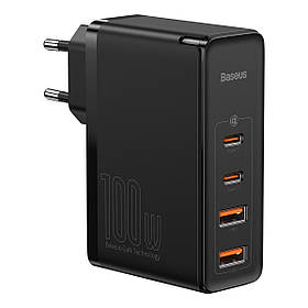Мережевий зарядний пристрій блок живлення адаптер для телефона Baseus GaN2 Pro Quick Charger 100W (2Type-C + 2USB)