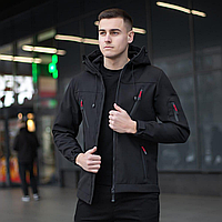Чоловіча куртка soft shell Pobedov софтшелл Куртка демісезонна з капюшоном осінь весна чорна