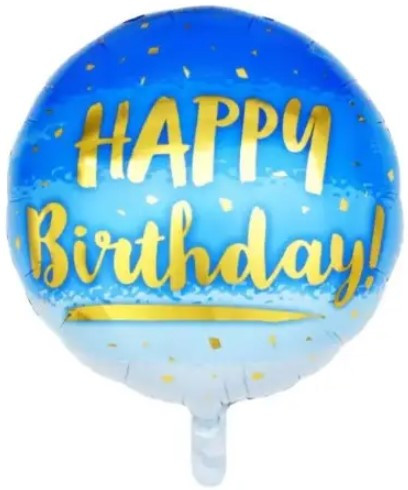 Куля фольгована Happy Birthday на блакитному тлі (Китай)