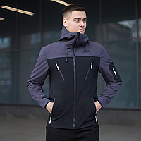 Чоловіча куртка soft shell Pobedov софтшелл Куртка демісезонна з капюшоном осінь весна чорна+сіра