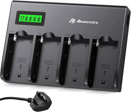 Powerextra 4-канальний настінний зарядний пристрій з інтелектуальним РК-дисплеєм, сумісний з акумулятором, фото 1