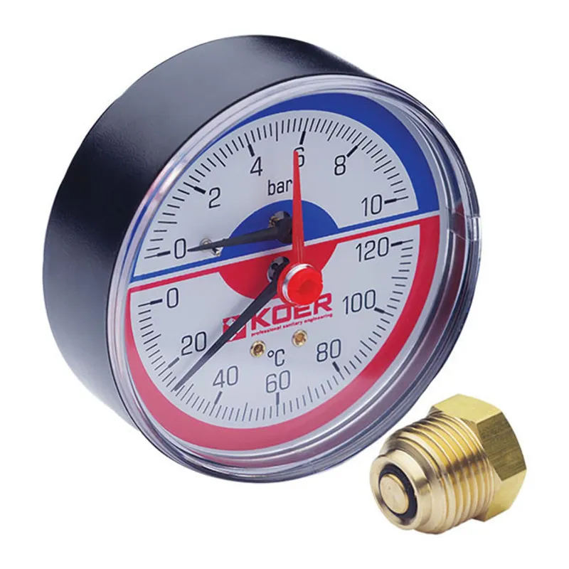 Термоманометр аксіальний (KOER KM.802A) (0-10 bar), D 80 мм, 1/4"-1/2" (KR0224)