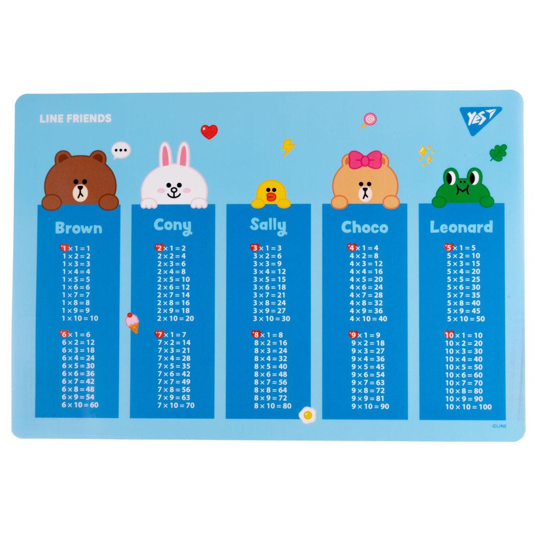 Підкладка на стіл Yes пластикова 42,5*29 см з таблицею множення Line Friends 492174, фото 1