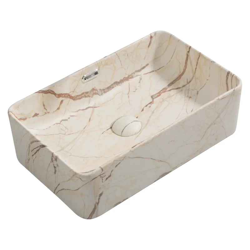 Раковина накладна Mixxus Premium QUADRO-0208 MARBLE 480х315х140mm з переливом (MP6518), фото 1