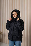 Куртка демісезонна жіноча чорна з капюшоном великі розміри КД-421 Nolvit