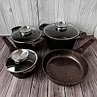 Набір каструль і сковорода з гранітним антипригарним покриттям Higher Kitchen HK-315 7 предметів Кава, фото 7