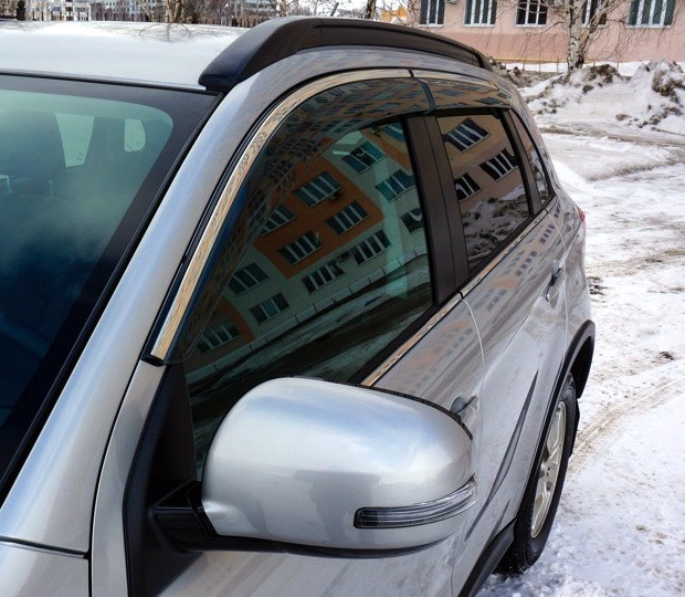 Дефлектори вікон (вітровики) з хромом молдингом Mitsubishi ASX 2010-2024 (Uncle)