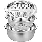 Багатофункціональний кухонний набір із неіржавкої сталі 3 в 1 Metal Basket Cutter Миска друшляк і тертка, фото 5