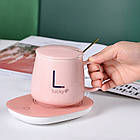 Чашка 350 мл на підставці з підігрівом до +55 °C, Рожева/Карка керамічна з ложкою в подарунковому пакованні, фото 2