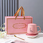 Чашка 350 мл на підставці з підігрівом до +55 °C, Рожева/Карка керамічна з ложкою в подарунковому пакованні, фото 3