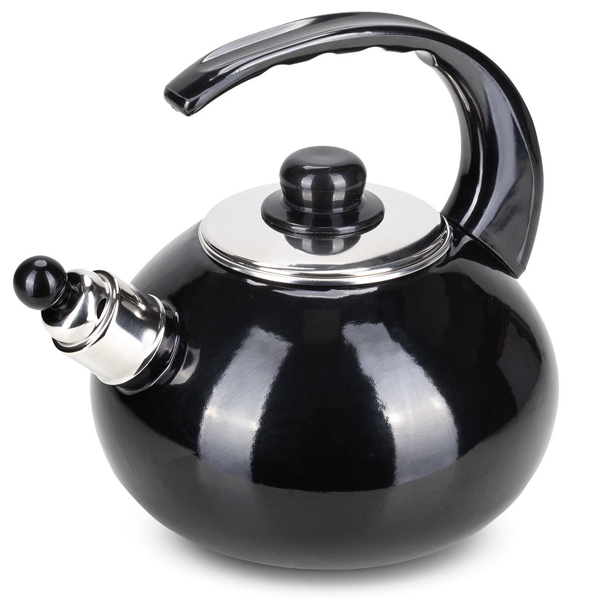 Чайник емальований Kamille KM-1039A чорний 2,5л зі свистком, фото 1