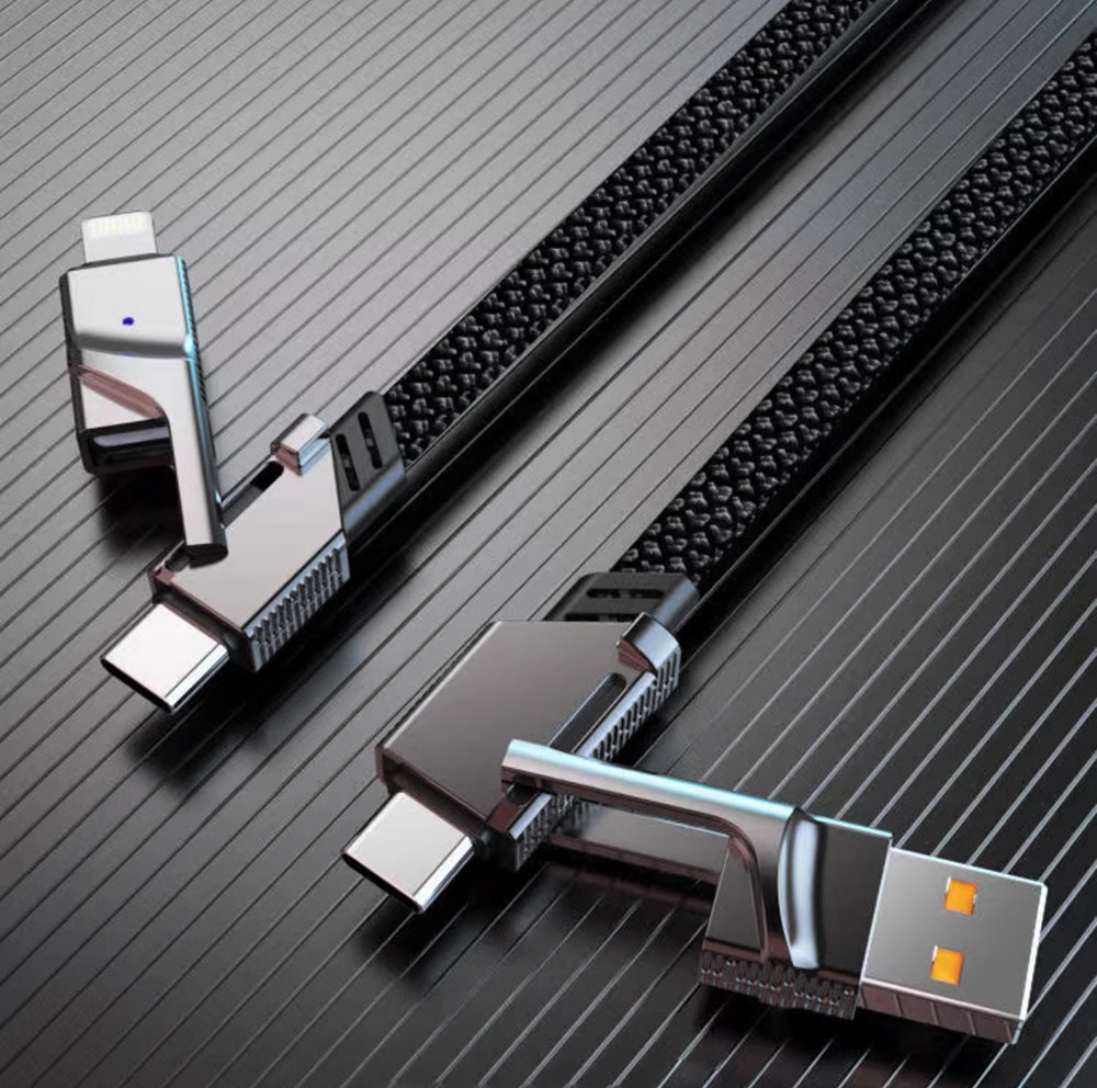 Кабель 4 в 1 , USB-A/Type-C to Type-C/Lightning 1 м Black, фото 1