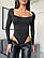 Жіноче боді з довгими рукавами чорного кольору, фото 3