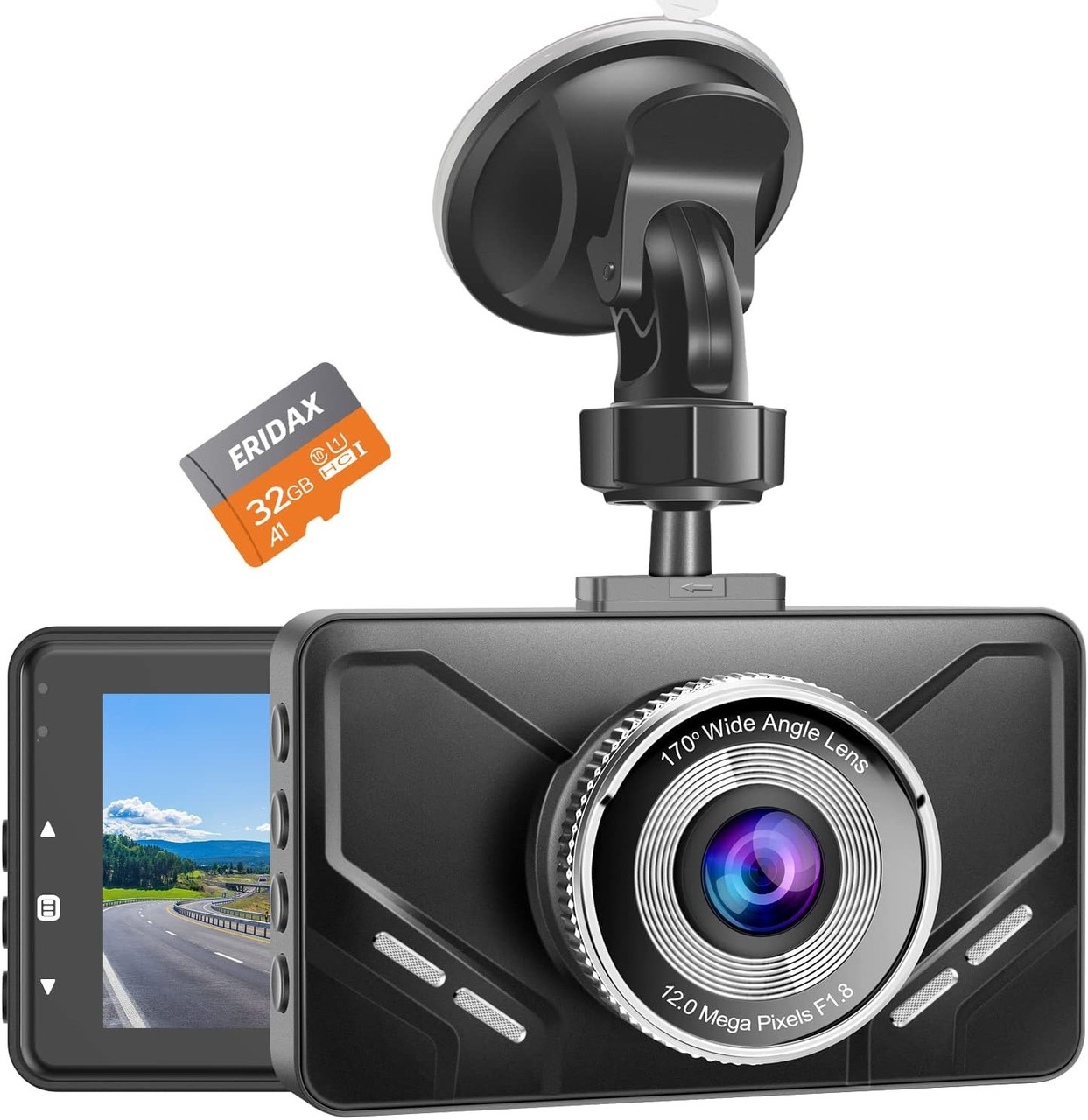 Відеореєстратор спереду з картою пам'яті SD 32 ГБ, 1080P FHD, автомобільний відеореєстратор, 3-дюймовий IPS-е