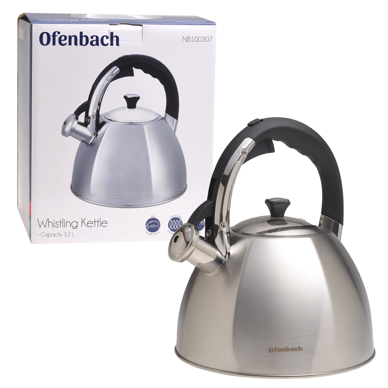 Чайник з нержавіючої сталі Ofenbach KM-100307 3.2л зі свистком і ручкою soft touch