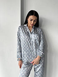 Піжама жіноча LOUIS VUITTON сорочка та штани ШОВК САТИН DOMINO СІРИЙ  1043