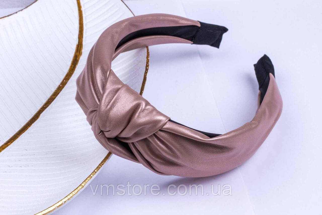 Обідок жіночій для волосся, обруч еко шкіра пудрового кольору, фото 1