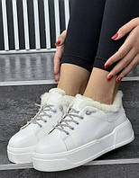 Кросівки кеди біле хутро екошкіряні жіночі