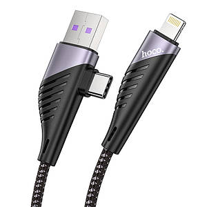Кабель Hoco Combo 2in1 USB to Type-C / Lightning Freeway PD charging data cable U95 |1.2M, 20W, 2.4A| black