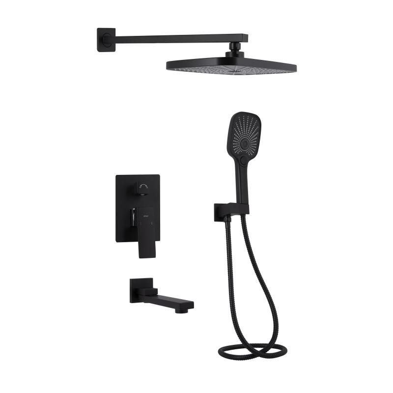 Душова система універсальна Qtap Gemini прихованого монтажу на три споживачі QTGEM114BLM45703 Black Matt, фото 1